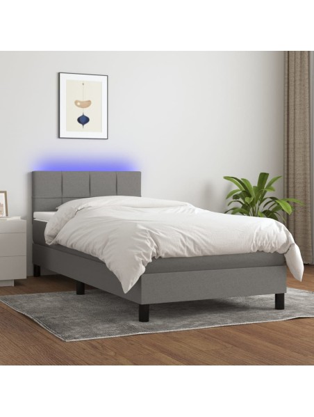 Boxspringbett mit Matratze & LED Dunkelgrau 80x200 cm Stoff