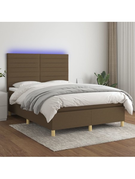 Boxspringbett mit Matratze & LED Dunkelbraun 140x190 cm Stoff