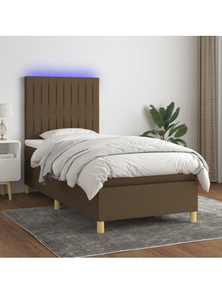 Boxspringbett mit Matratze & LED Dunkelbraun 80x200 cm Stoff