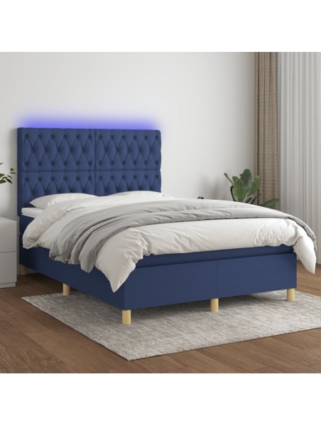 Boxspringbett mit Matratze & LED Blau 140x190 cm Stoff