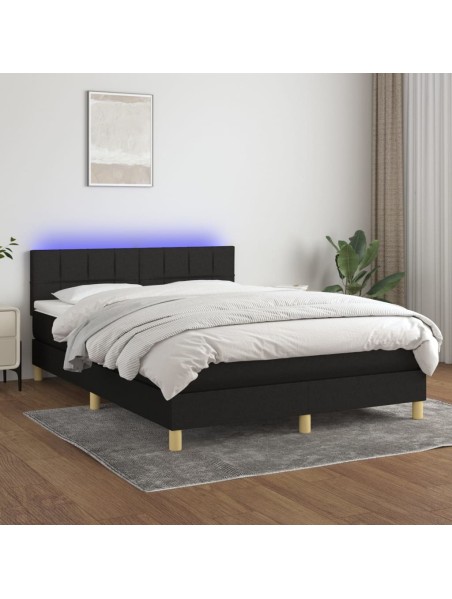 Boxspringbett mit Matratze & LED Schwarz 140x190 cm Stoff