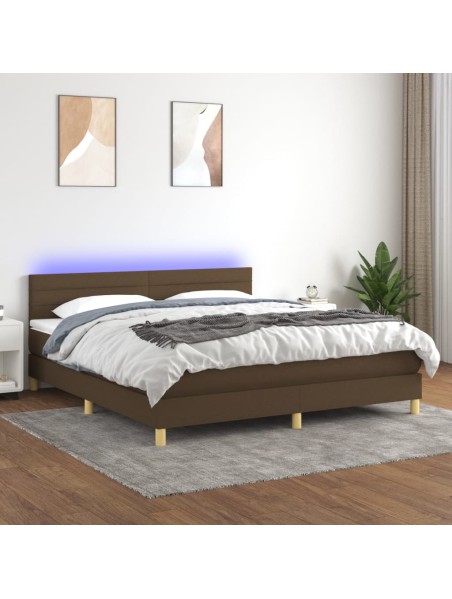 Boxspringbett mit Matratze & LED Dunkelbraun 160x200 cm Stoff