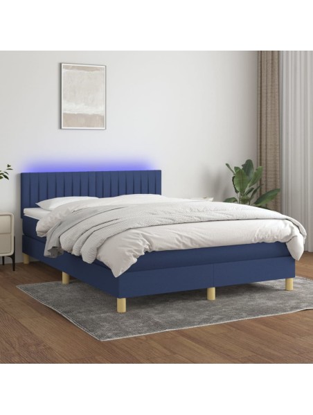 Boxspringbett mit Matratze & LED Blau 140x200 cm Stoff