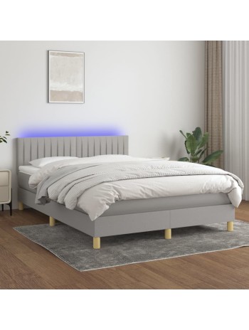 Boxspringbett mit Matratze & LED Hellgrau 140x190 cm Stoff