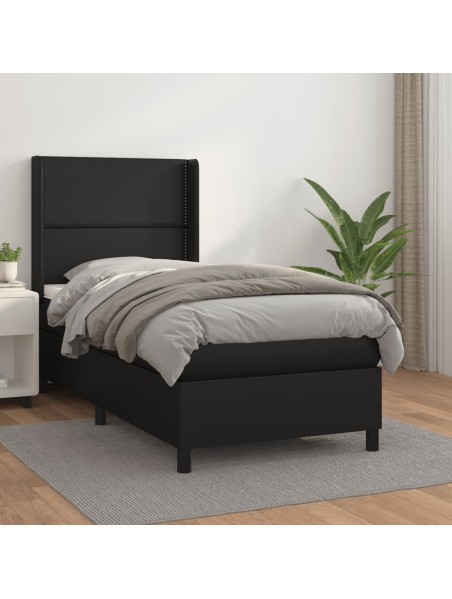 Boxspringbett mit Matratze Schwarz 90x190 cm Kunstleder