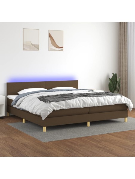 Boxspringbett mit Matratze & LED Dunkelbraun 200x200 cm Stoff