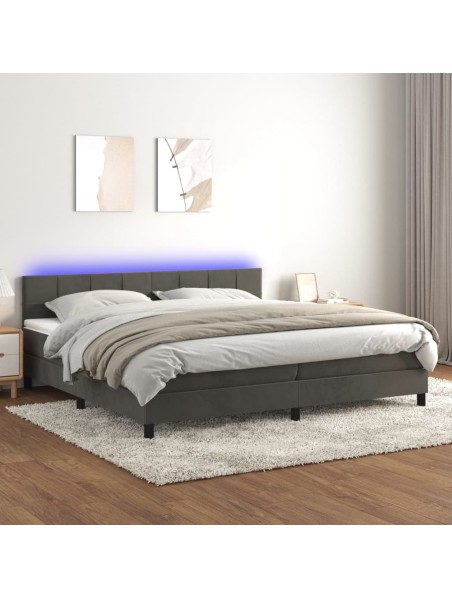 Boxspringbett mit Matratze & LED Dunkelgrau 200x200 cm Samt