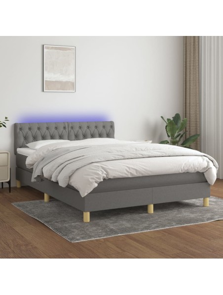 Boxspringbett mit Matratze & LED Dunkelgrau 140x190 cm Stoff