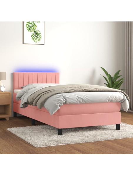 Boxspringbett mit Matratze & LED Rosa 90x190 cm Samt