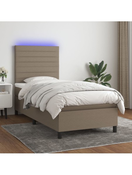 Boxspringbett mit Matratze & LED Taupe 100x200 cm Stoff