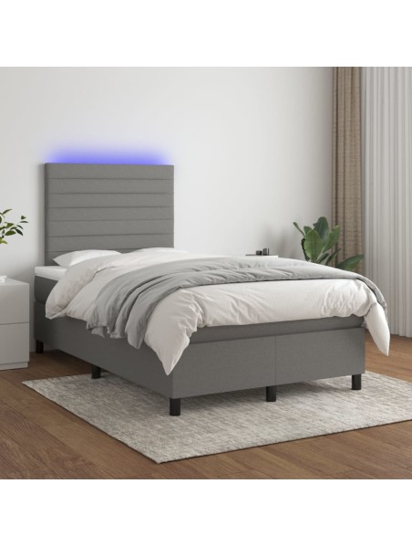 Boxspringbett mit Matratze & LED Dunkelgrau 120x200 cm Stoff