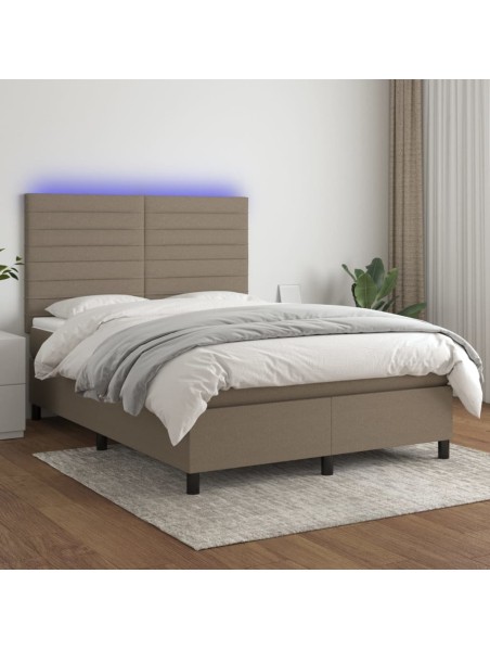 Boxspringbett mit Matratze & LED Taupe 140x200 cm Stoff