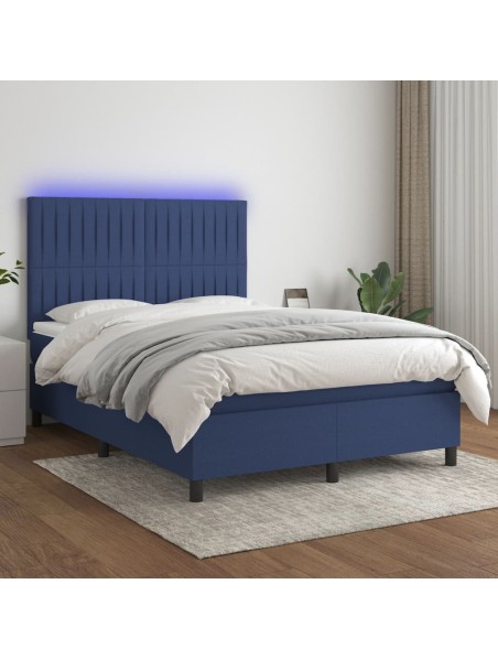 Boxspringbett mit Matratze & LED Blau 140x200 cm Stoff