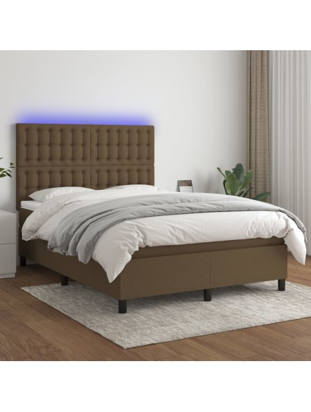 Boxspringbett mit Matratze & LED Dunkelbraun 140x190 cm Stoff