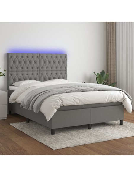 Boxspringbett mit Matratze & LED Dunkelgrau 140x190 cm Stoff