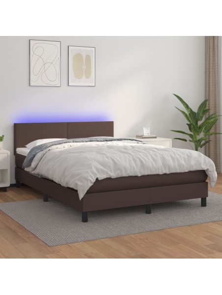 Boxspringbett mit Matratze & LED Braun 140x190 cm Kunstleder