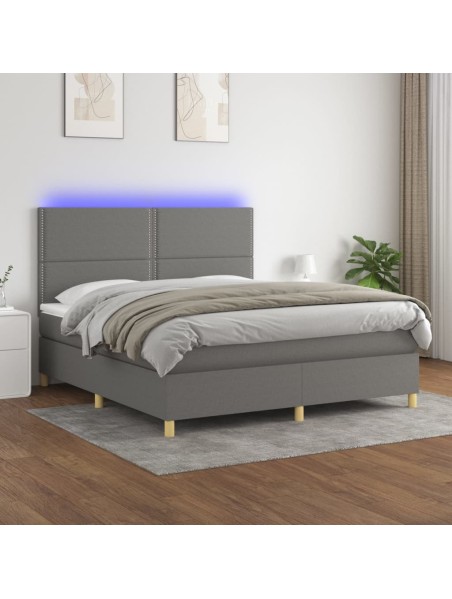 Boxspringbett mit Matratze & LED Dunkelgrau 160x200 cm Stoff