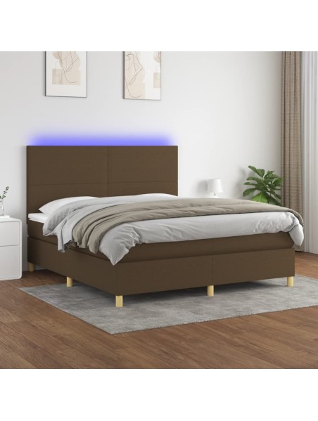 Boxspringbett mit Matratze & LED Dunkelbraun 180x200 cm Stoff