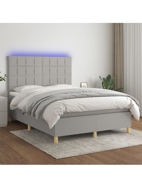 Boxspringbett mit Matratze & LED Hellgrau 140x190 cm Stoff