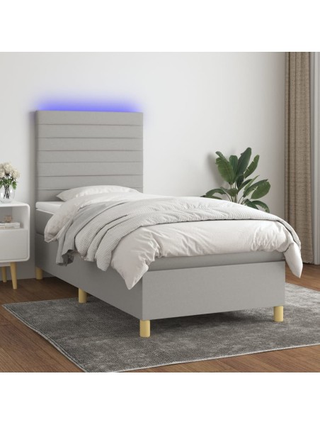 Boxspringbett mit Matratze & LED Hellgrau 80x200 cm Stoff