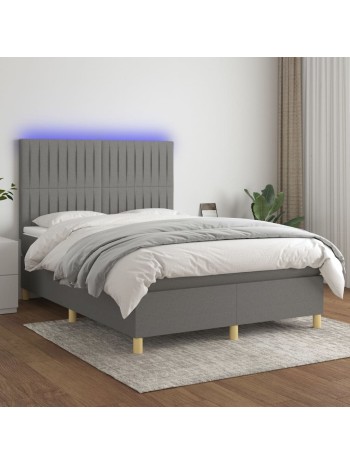 Boxspringbett mit Matratze & LED Dunkelgrau 140x190 cm Stoff