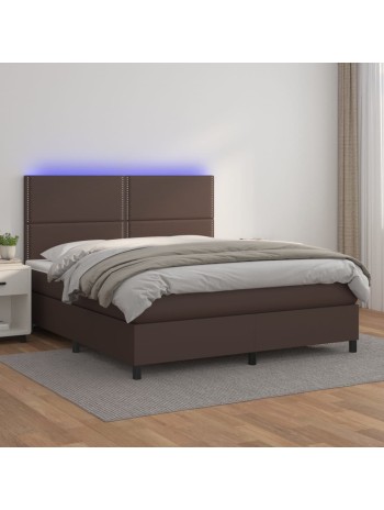 Boxspringbett mit Matratze & LED Braun 140x200 cm Kunstleder