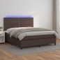 Boxspringbett mit Matratze & LED Braun 140x200 cm Kunstleder