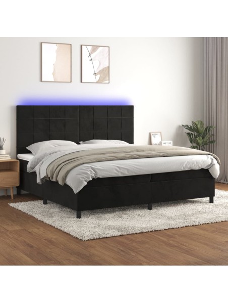 Boxspringbett mit Matratze & LED Schwarz 200x200 cm Samt