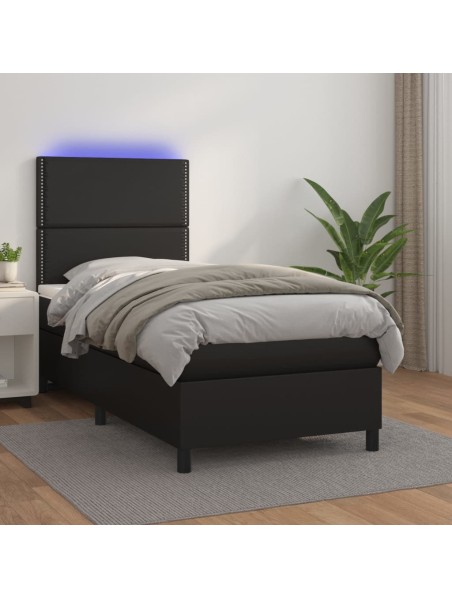 Boxspringbett mit Matratze & LED Schwarz 90x190 cm Kunstleder