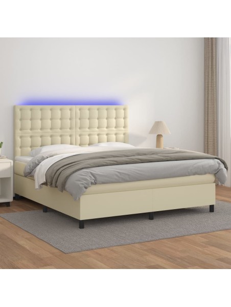 Boxspringbett mit Matratze & LED Creme 180x200 cm Kunstleder