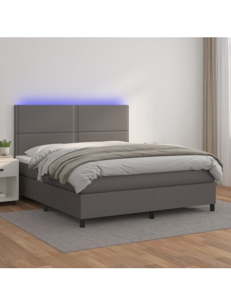 Boxspringbett mit Matratze & LED Grau 160x200 cm Kunstleder