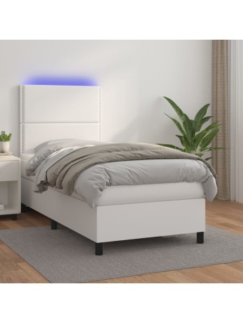 Boxspringbett mit Matratze & LED Weiß 90x200 cm Kunstleder