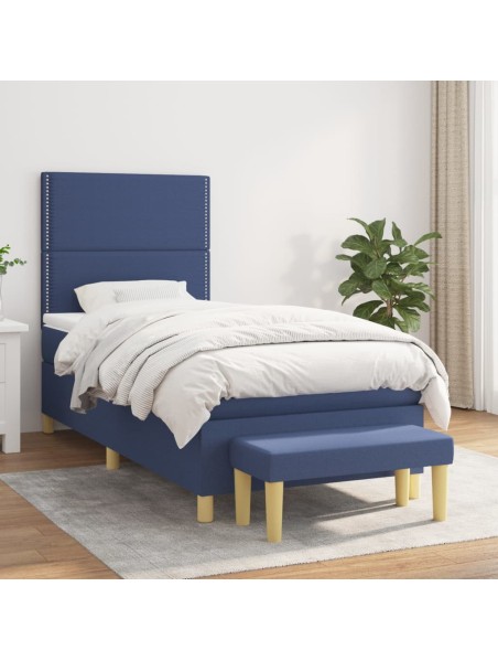 Boxspringbett mit Matratze Blau 100x200 cm Stoff