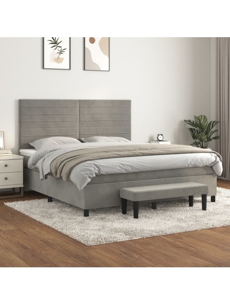 Boxspringbett mit Matratze Hellgrau 180x200 cm Samt