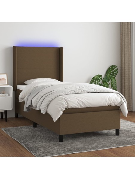 Boxspringbett mit Matratze & LED Dunkelbraun 90x200 cm Stoff