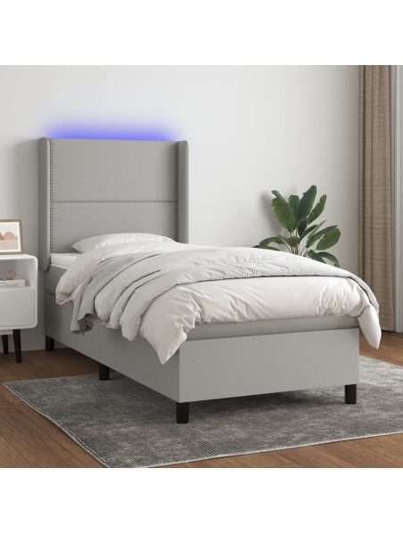 Boxspringbett mit Matratze & LED Hellgrau 80x200 cm Stoff