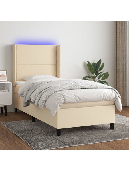 Boxspringbett mit Matratze & LED Creme 80x200 cm Stoff