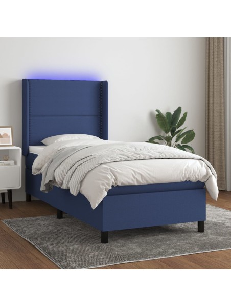 Boxspringbett mit Matratze & LED Blau 100x200 cm Stoff