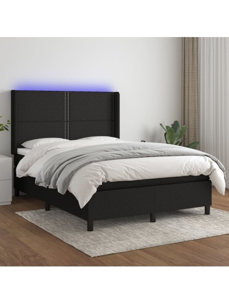 Boxspringbett mit Matratze & LED Schwarz 140x190 cm Stoff