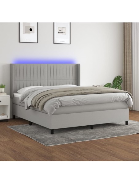 Boxspringbett mit Matratze & LED Hellgrau 160x200 cm Stoff