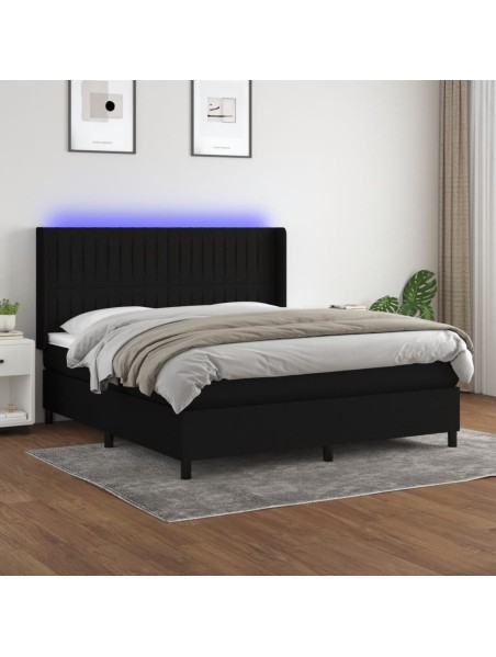 Boxspringbett mit Matratze & LED Schwarz 160x200 cm Stoff