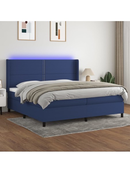 Boxspringbett mit Matratze & LED Blau 200x200 cm Stoff