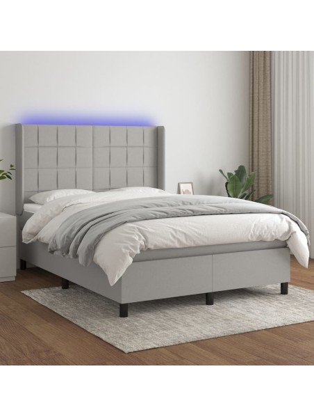 Boxspringbett mit Matratze & LED Hellgrau 140x200 cm Stoff