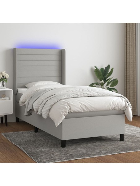 Boxspringbett mit Matratze & LED Hellgrau 90x190 cm Stoff