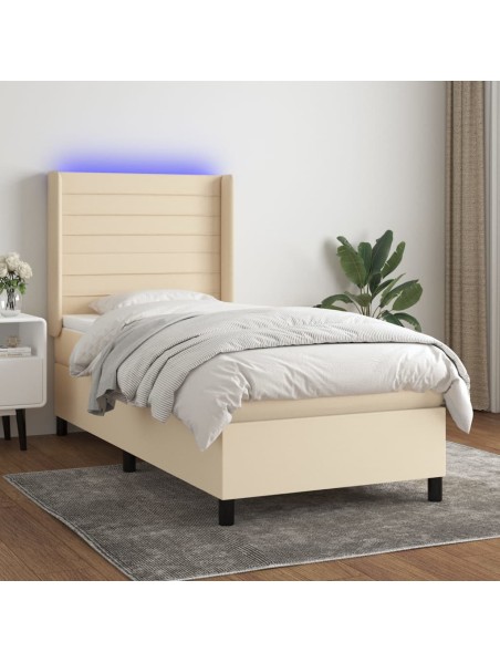 Boxspringbett mit Matratze & LED Creme 90x190 cm Stoff