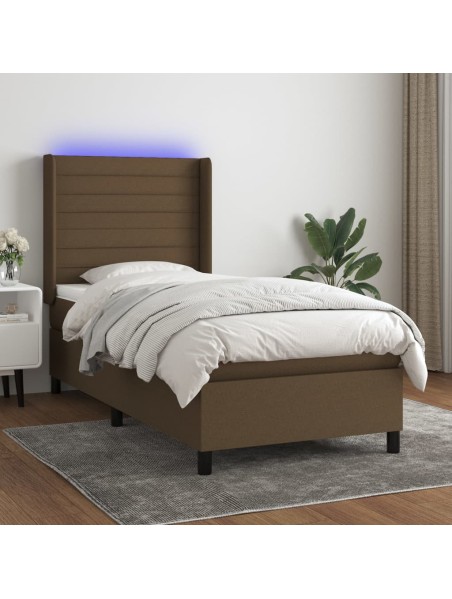 Boxspringbett mit Matratze & LED Dunkelbraun 100x200 cm Stoff