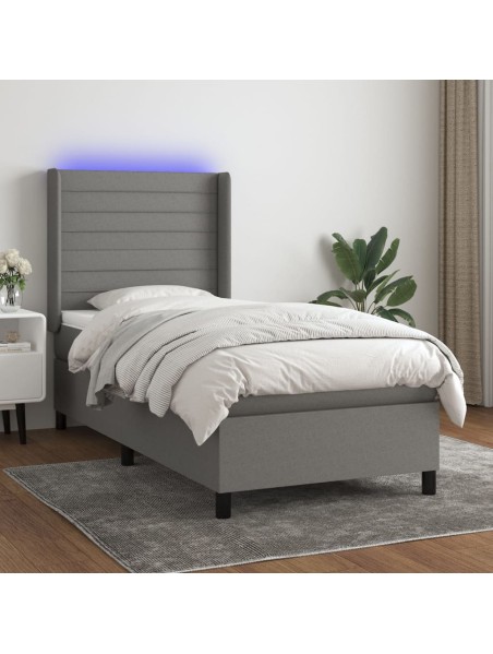 Boxspringbett mit Matratze & LED Dunkelgrau 100x200 cm Stoff