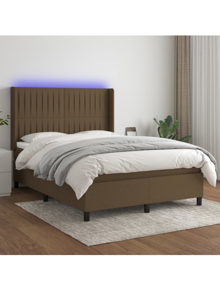 Boxspringbett mit Matratze & LED Dunkelbraun 140x190 cm Stoff