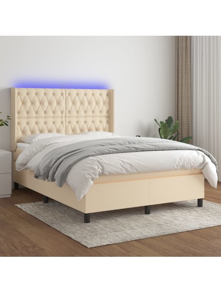 Boxspringbett mit Matratze & LED Creme 140x190 cm Stoff