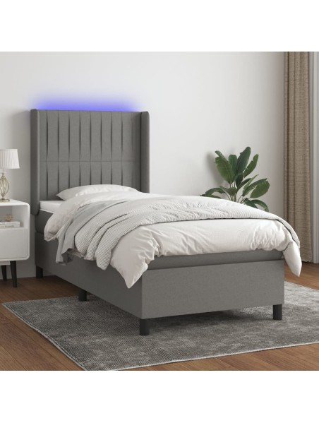 Boxspringbett mit Matratze & LED Dunkelgrau 80x200 cm Stoff